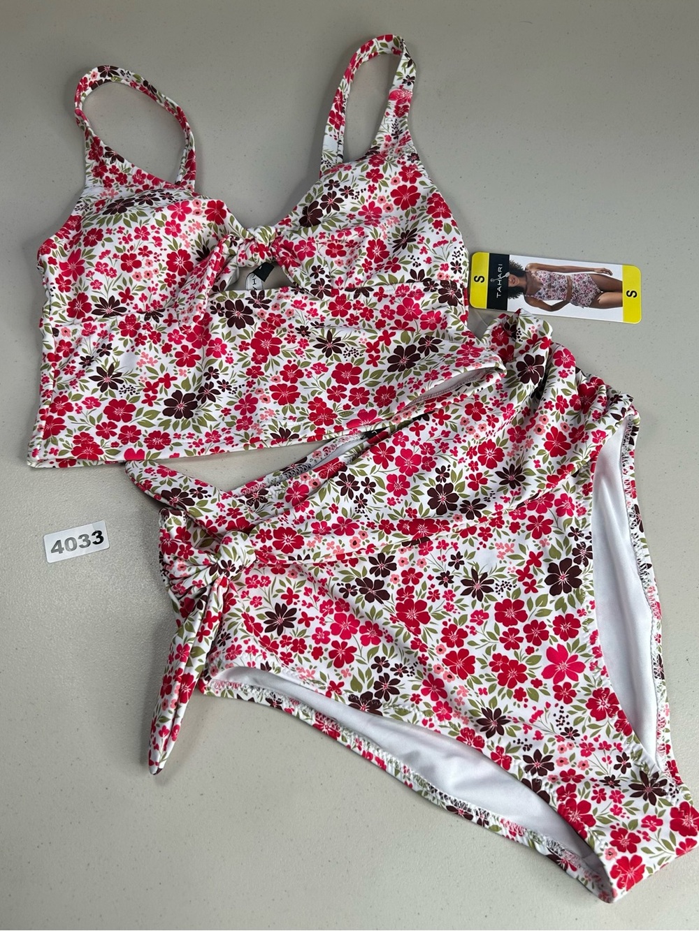TAHARI Womens Swimsuit 2 Piece Tankini Bikini Set Multi Floral Size Small NWT